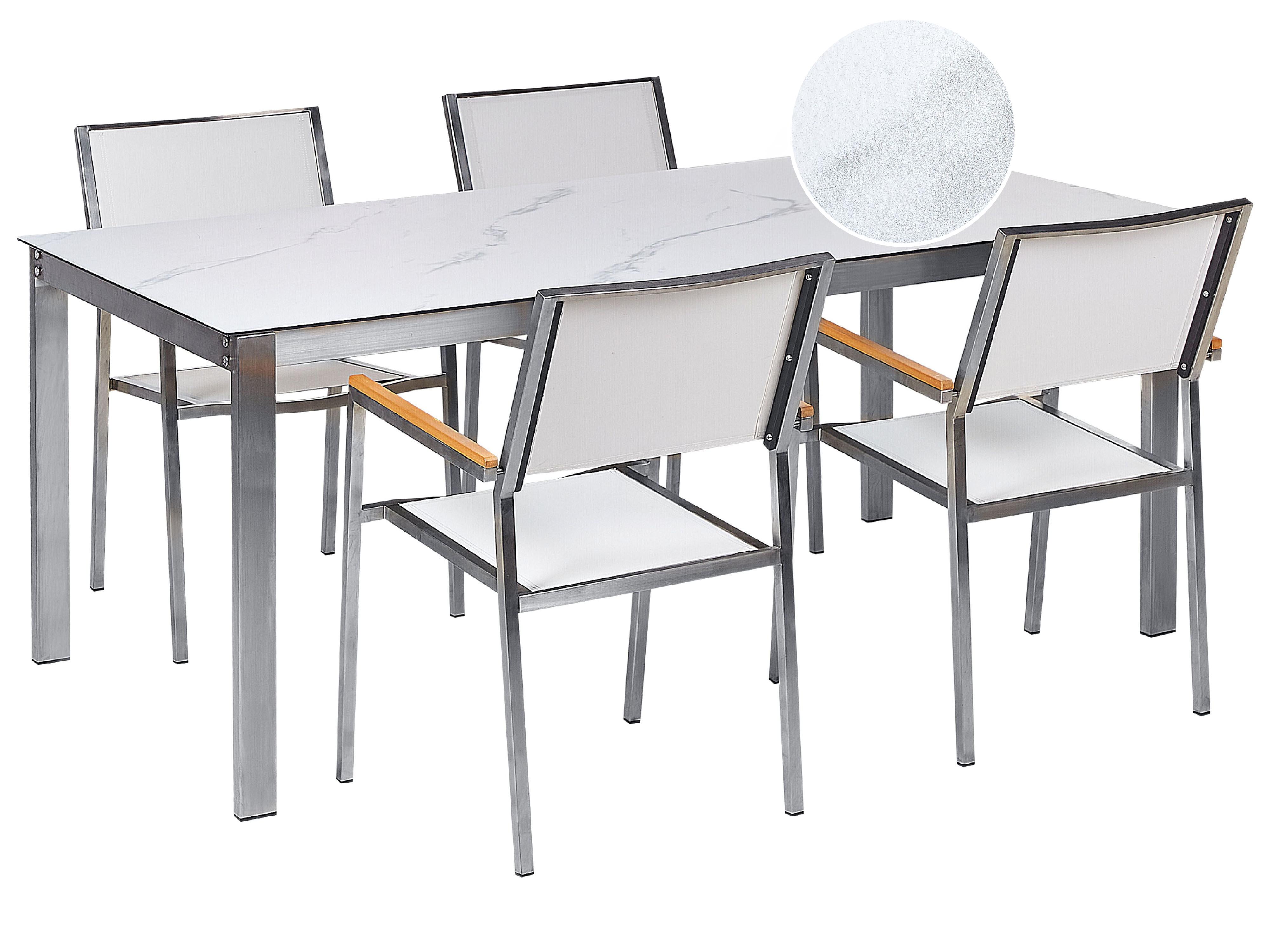 Tuinset 4-zits COSOLETO/GROSSETO Veiligheidsglas Marmereffect Wit marmer
