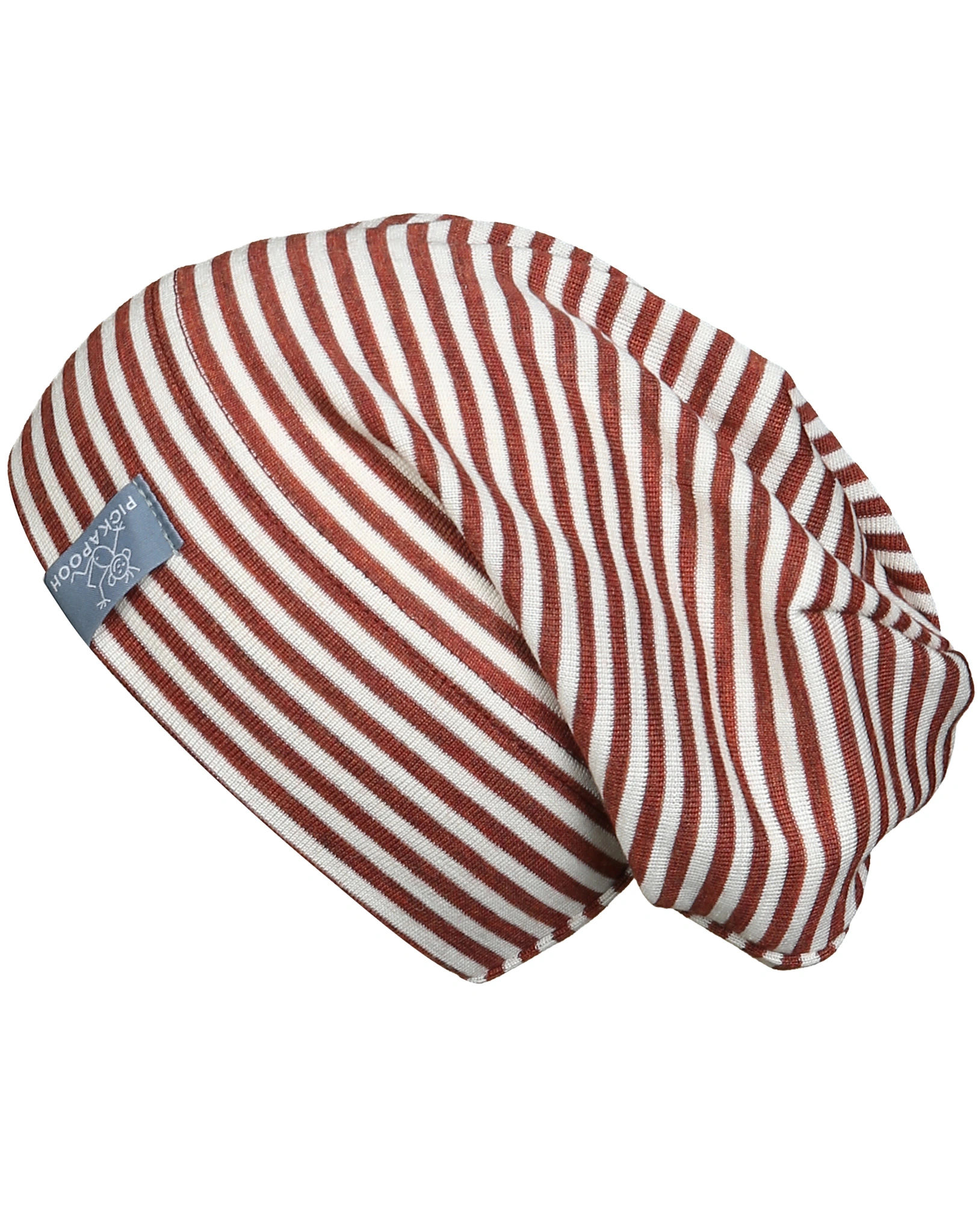 Strick-Beanie RAP geringelt in red wood/natur