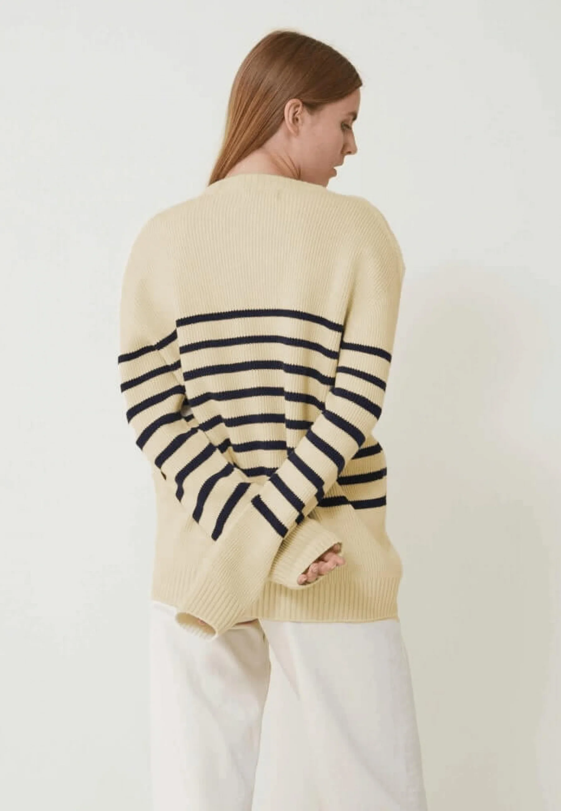 Pull mixte en laine française-Lude Marinière Ecru Marine