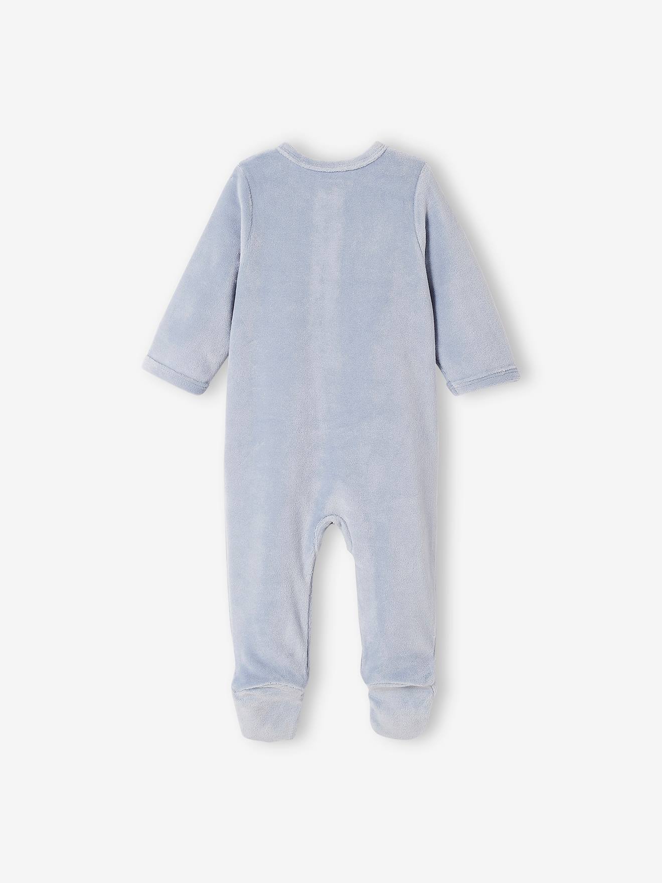 Conjunto com 2 macacões de veludo com estampa de urso, tamanho médio para bebê menino, azul bicolor/multicolorido.