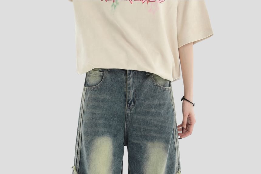 INStudio - High Waist Star Distressed Wide Leg Cargo Jeans