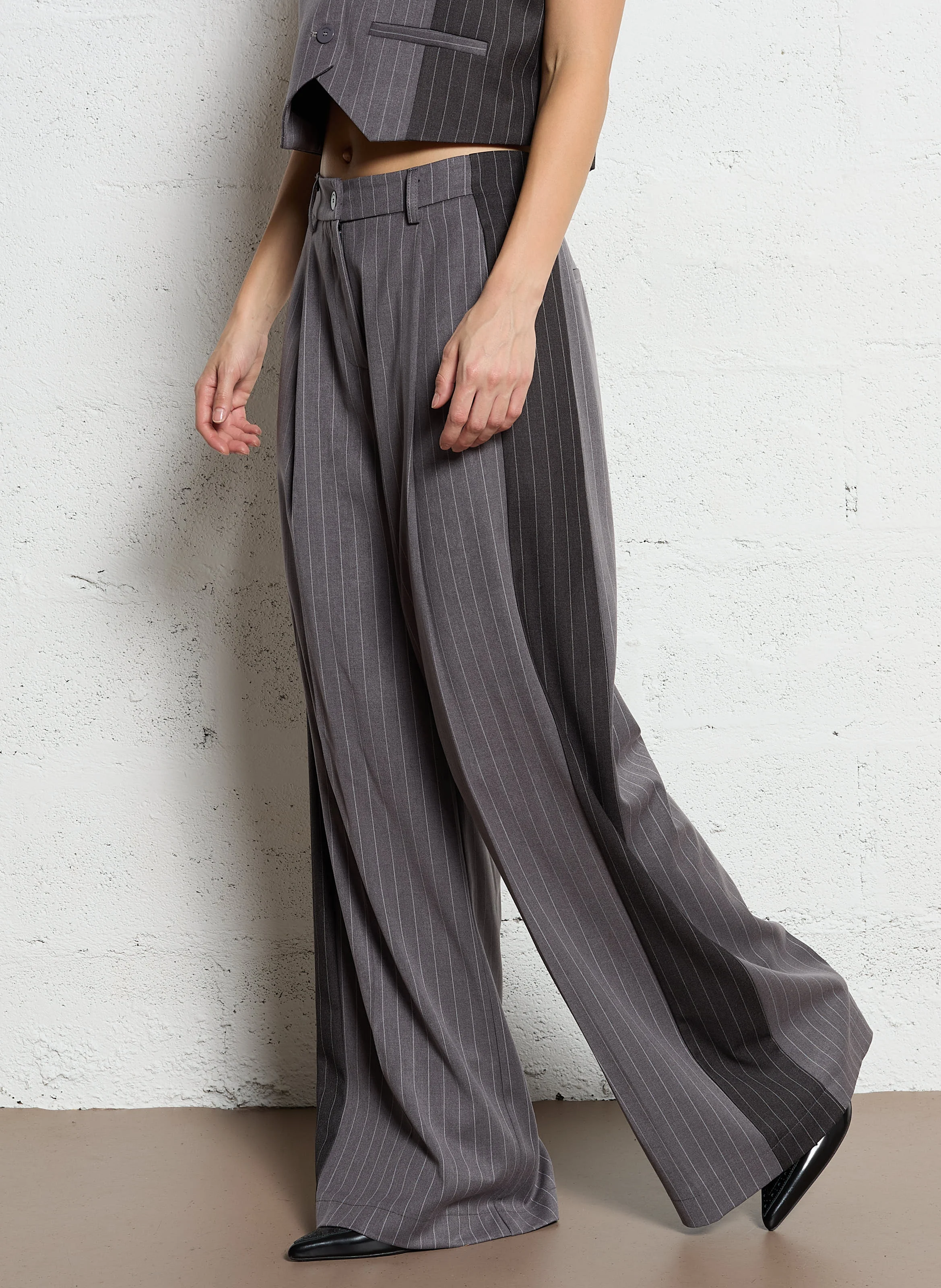 Pantalon palazzo rayé | Gris