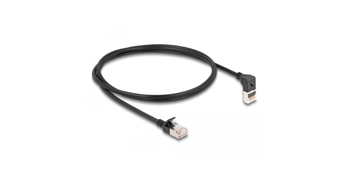 DeLOCKRJ45 Network Cable Cat.6A S/FTP Slim 90° upwards angled / straight 1 m kabel  (Zwart)
