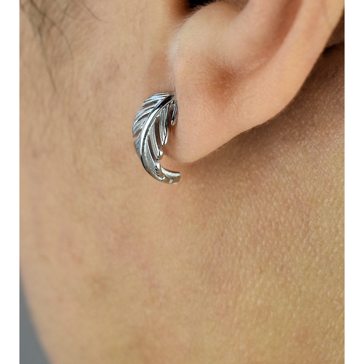 Boucles d'oreilles Créoles feuille courbée Argent 925 Rhodié
