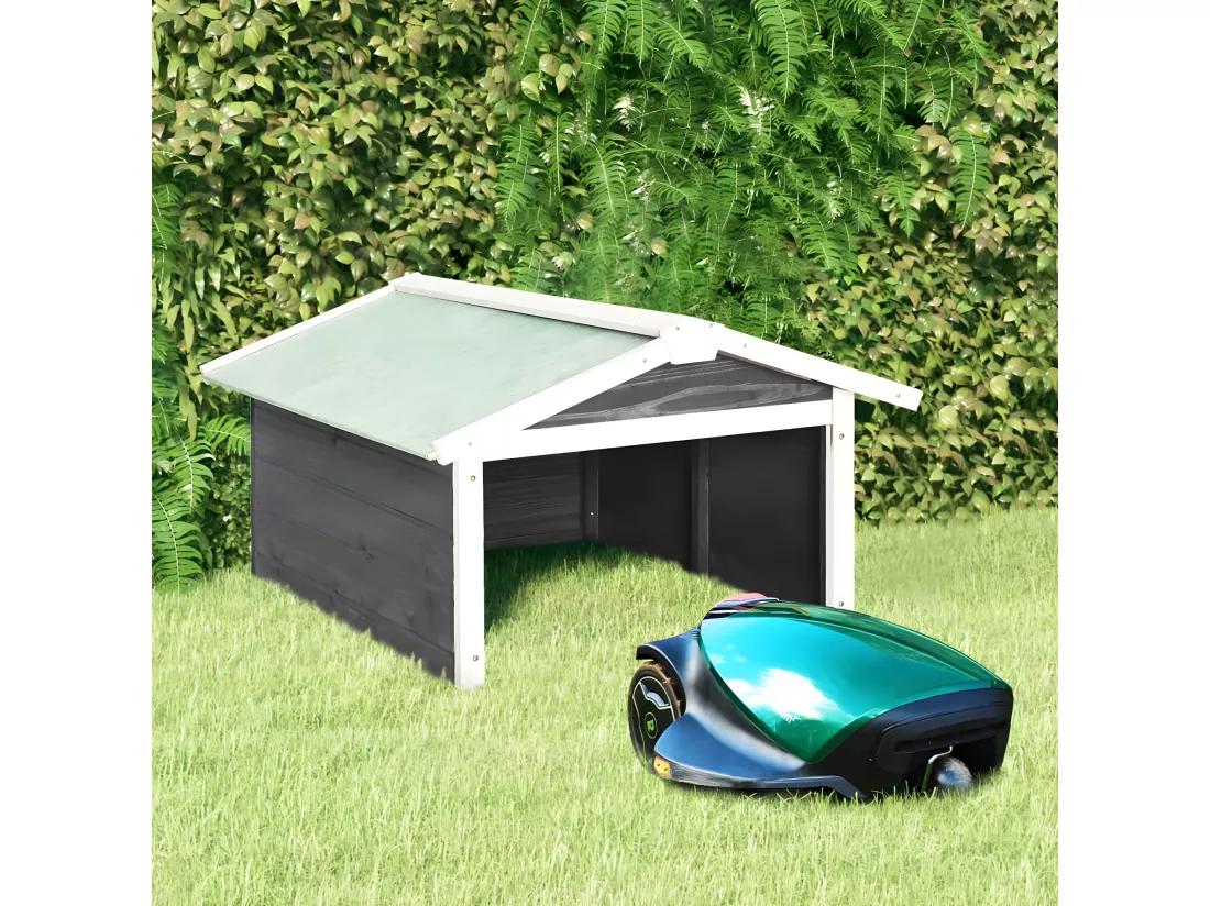 Prolenta Premium - Garage de tondeuse à gazon 72x87x50 cm Gris et blanc Sapin