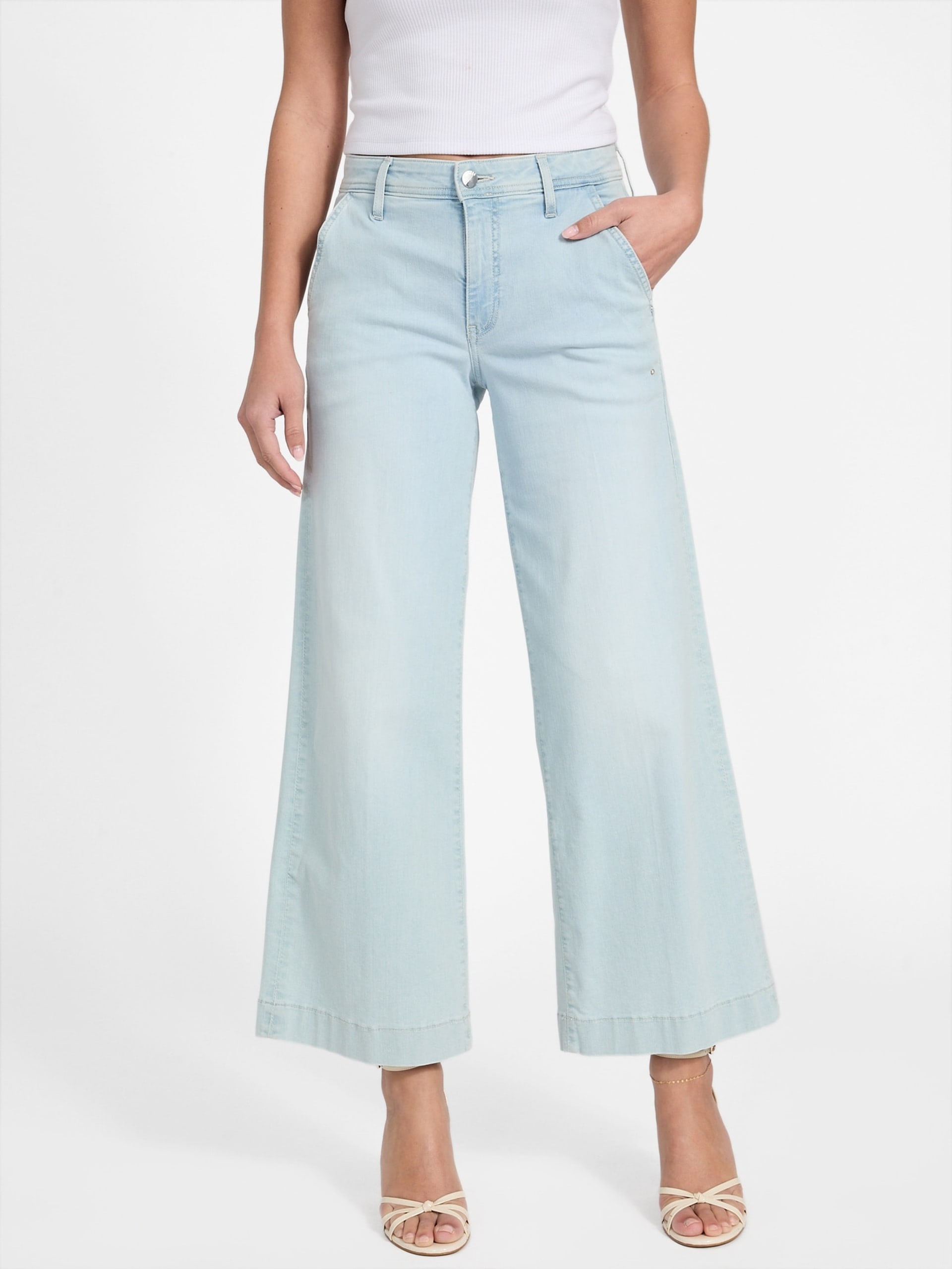 Calça jeans cropped de perna larga Eco Zoya
