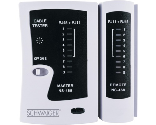 Netwerkkabeltester voor het detecteren van defecte RJ45 + RJ11-kabels Schwaiger NWM1 531