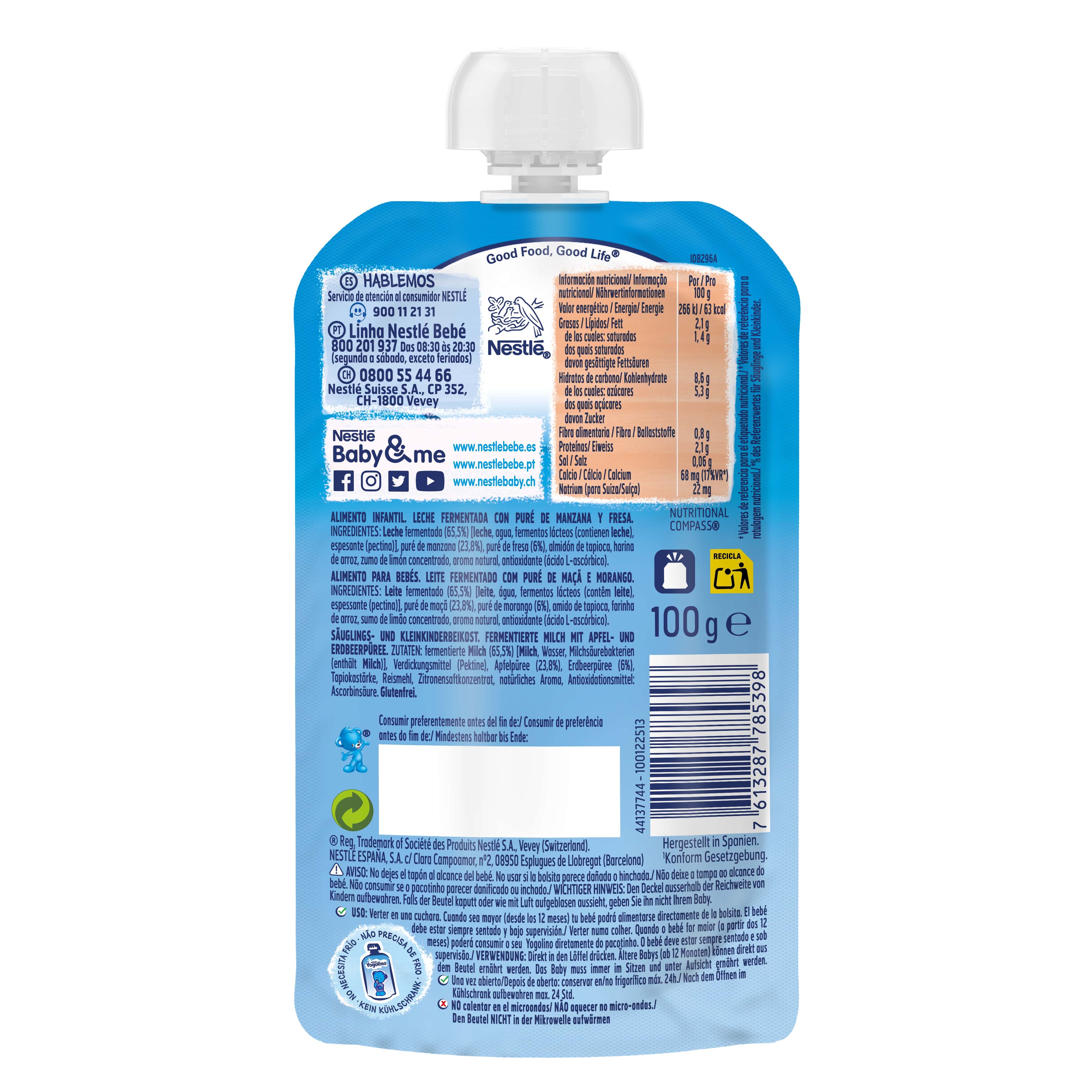 SOBREMESA LÁCTEA NESTLÉ YOGOLINO MAÇA MORANGO 100G
