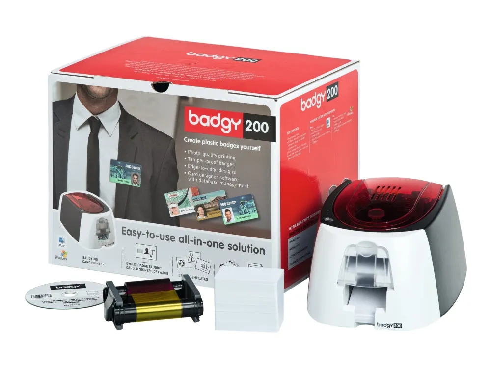 Badgy 200 - Plastikkortprinter - farve - blæksubliminering/termisk transfer - CR-80 Card (85.6 x 54 mm) - op til 325 kort/time (mono) / op til 95 kort/time (farve) - kapacitet: 40 kort - USB 2.0