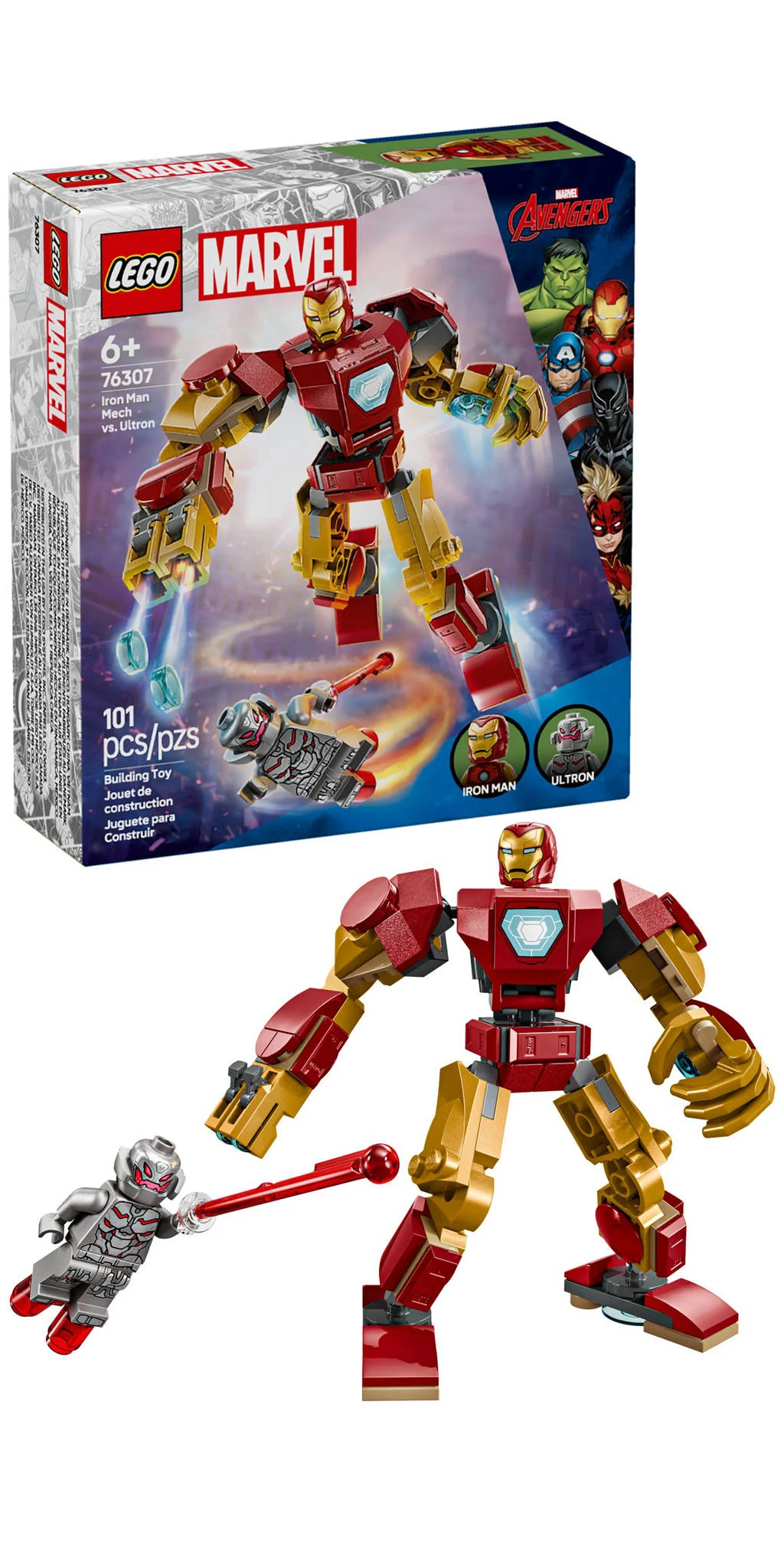 Prachtige setMarvel Iron Man mecha vs. Ultron speelset 76307