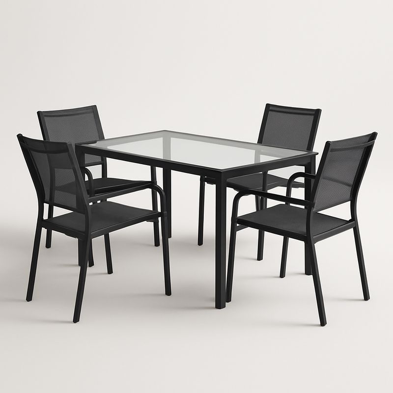 Gartentisch-Set mit gehärteter Glasplatte und Aluminiumrahmen Schwarz