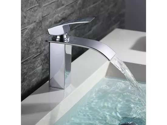 Robinet Salle de Bain Cascade Mitigeur de Lavabo en Laiton Robinet à Deux Voies Chromé