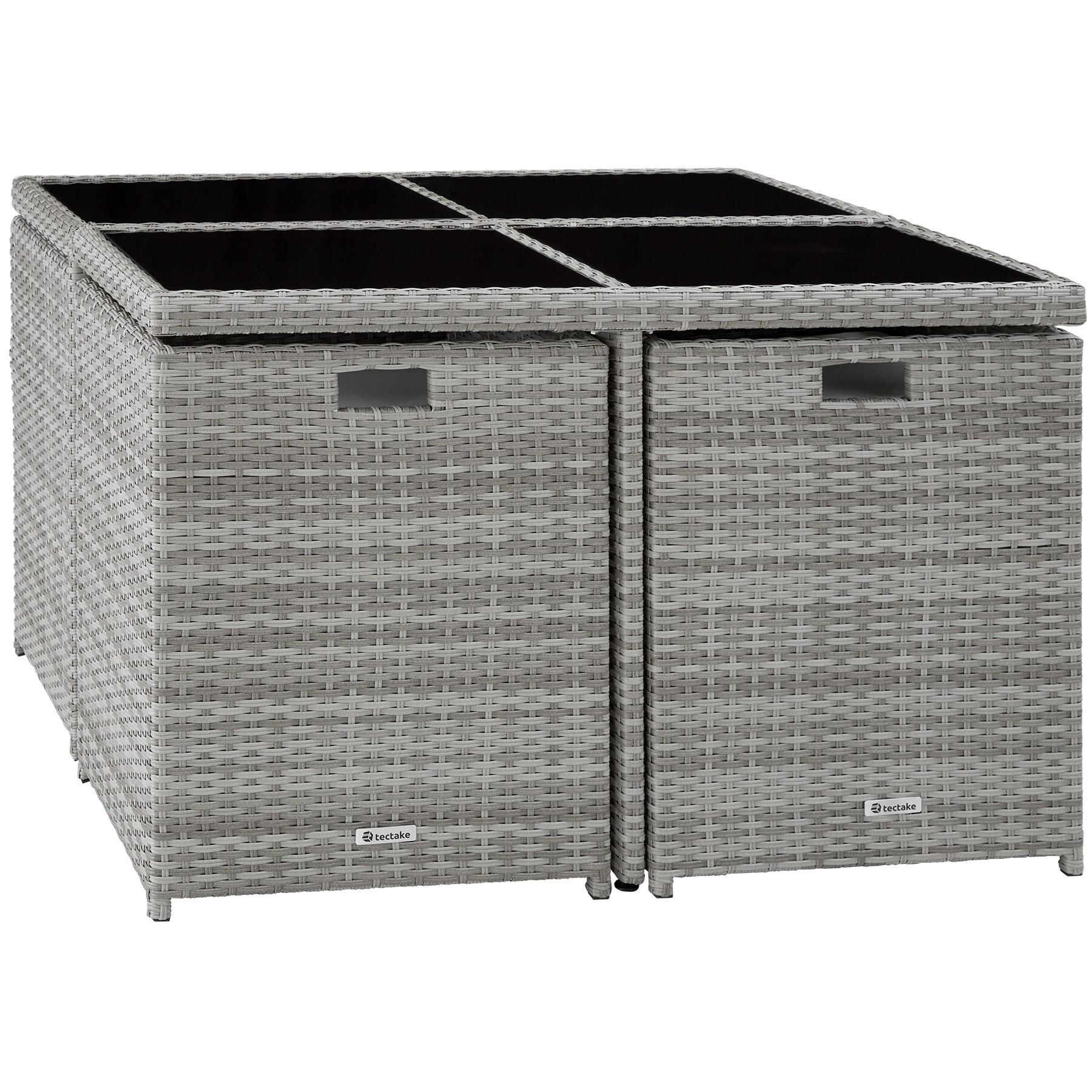 tectake® Rattan Sitzgruppe, mit Aluminiumgestell, wetterfest und UV-beständig, 2 Bezugssets, zusammenschiebbar, inklusive Schutzhülle