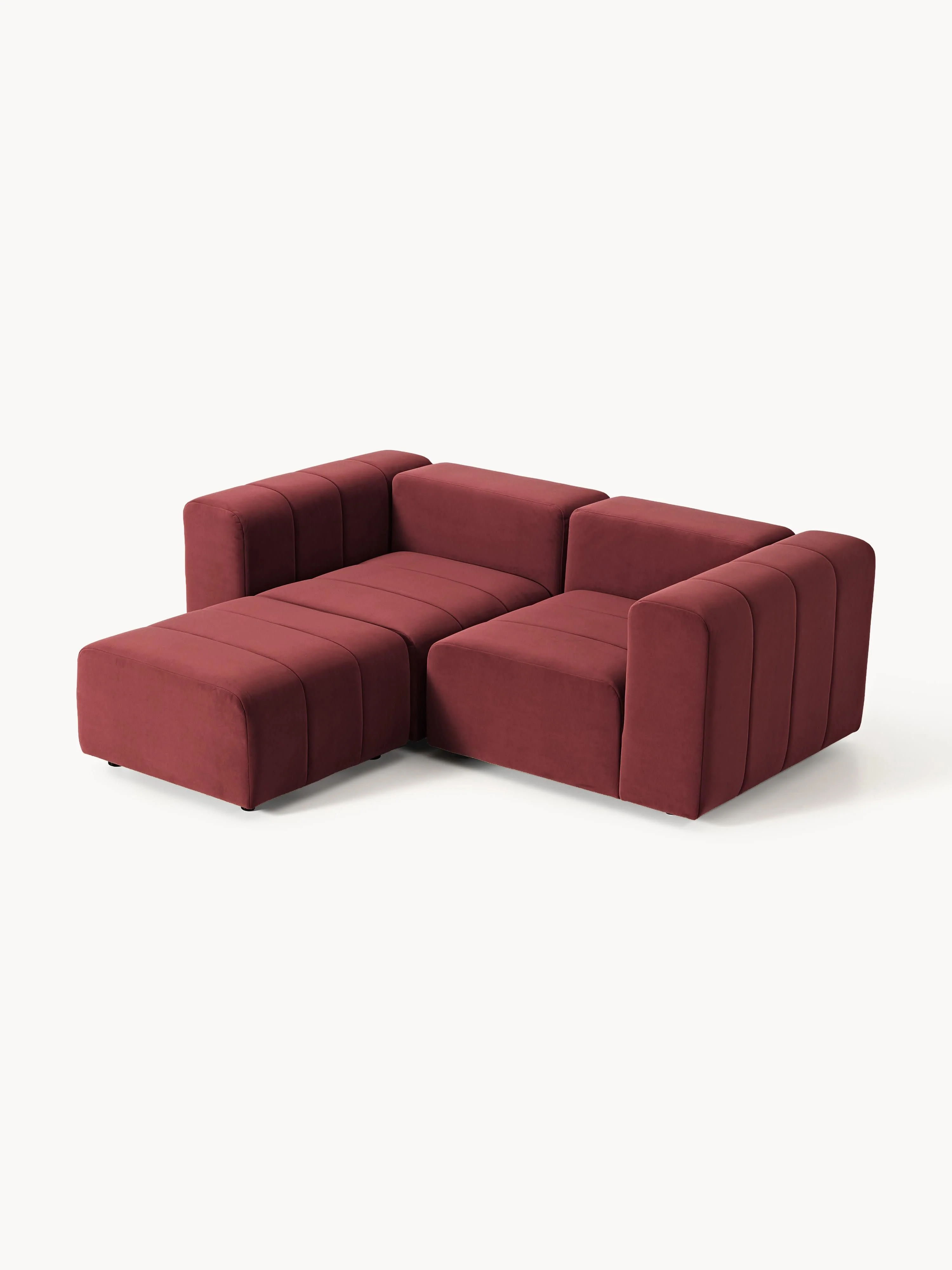 Fluwelen modulaire bank Lena (3-zits) met poef (links/rechts)