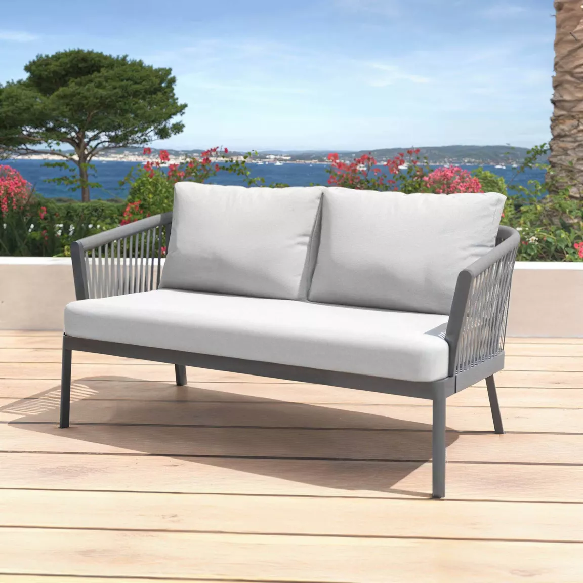 Salon de jardin en aluminium 7 places 5 pcs Amalfi Gris anthracite et gris clair