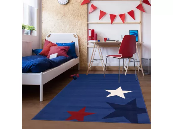 Tapis enfant 120x170 rectangle tissé bleu AF1 STAR