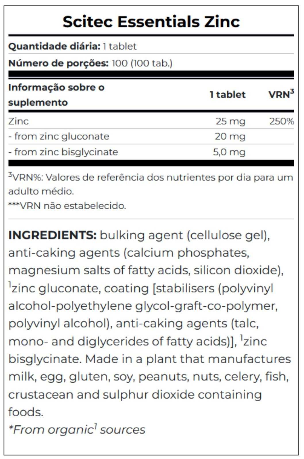 Scitec Nutrition Zinco 25 mg 100 comprimidos