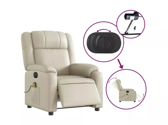 Fauteuil massant inclinable électrique crème similicuir