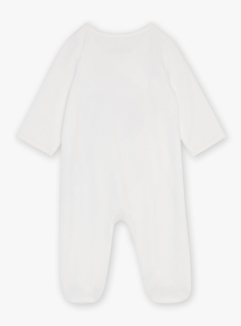 Grenouillère écrue en velours côtelé en coton biologique et polyester recyclé