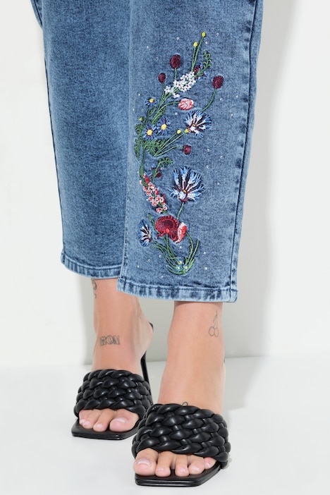 Jeans, Loose Fit, Blumen-Stickerei, 5-Pocket