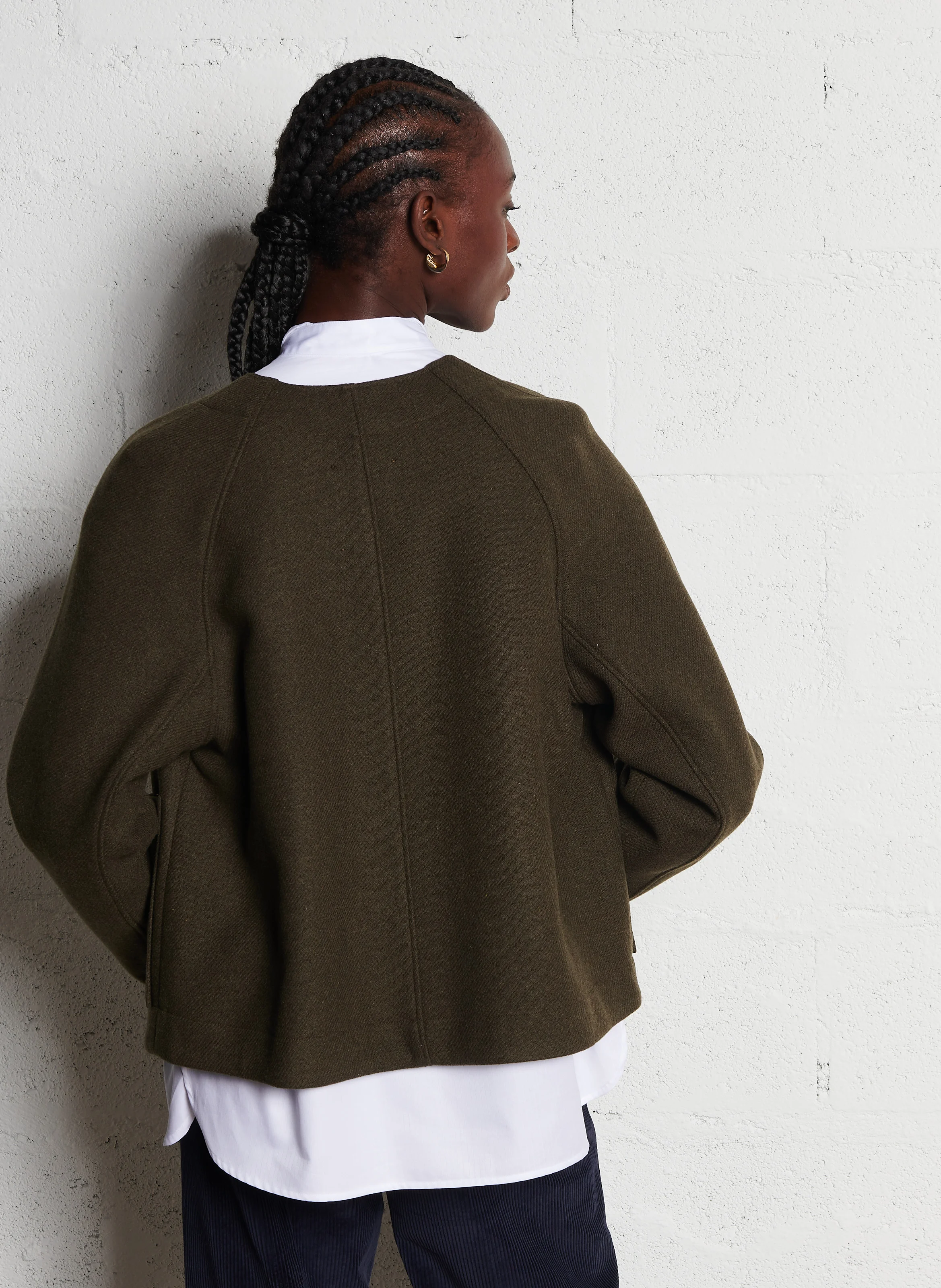 Veste courte à col rond en laine mélangée | Vert