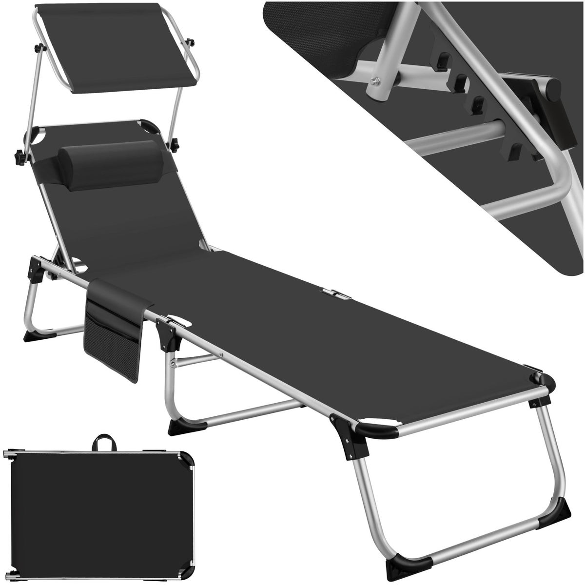 tectake Aurelie opvouwbare zonnestoel met hoofdsteun, 218 x 60 x 33,5 cm, inclusief zijvak