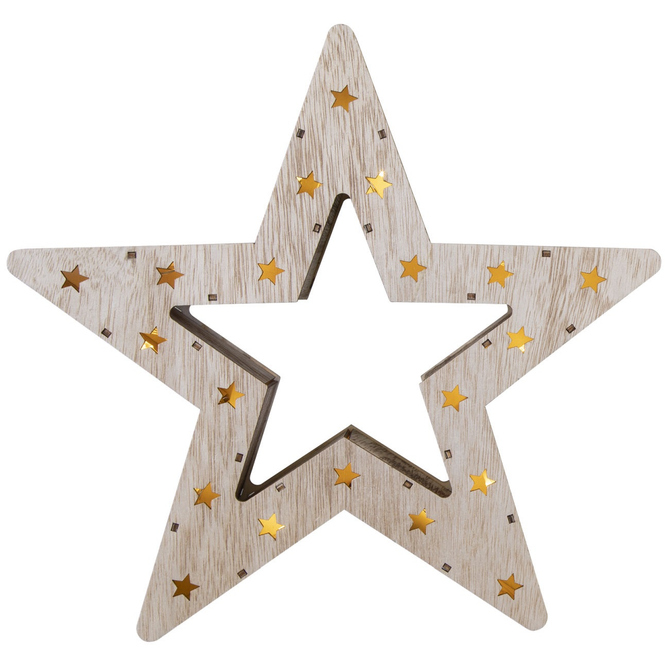 LED-Stern - aus Holz - 30,5 x 28,5 cm