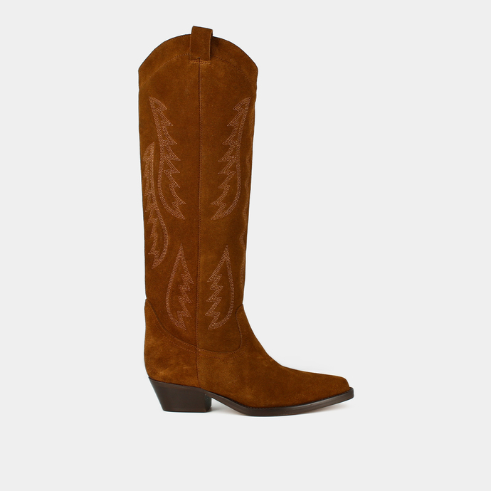 Bottes hautes à bouts pointus  en croute cognac