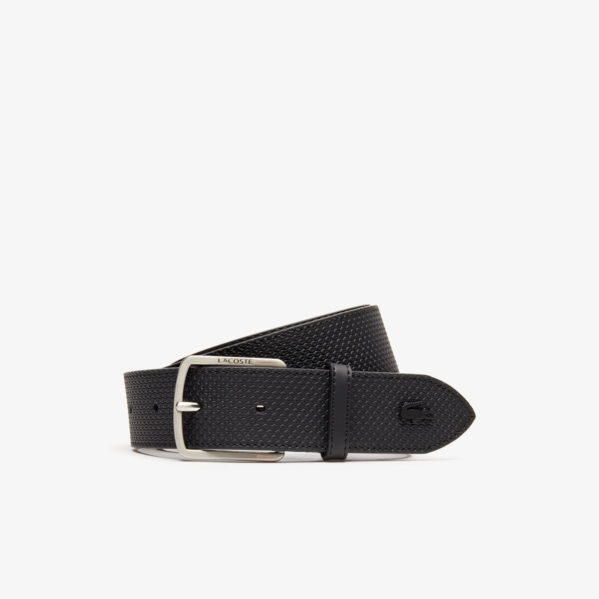 Ceinture en cuir texturé à boucle gravée Lacoste Ceintures - Noir - Lacoste - Homme