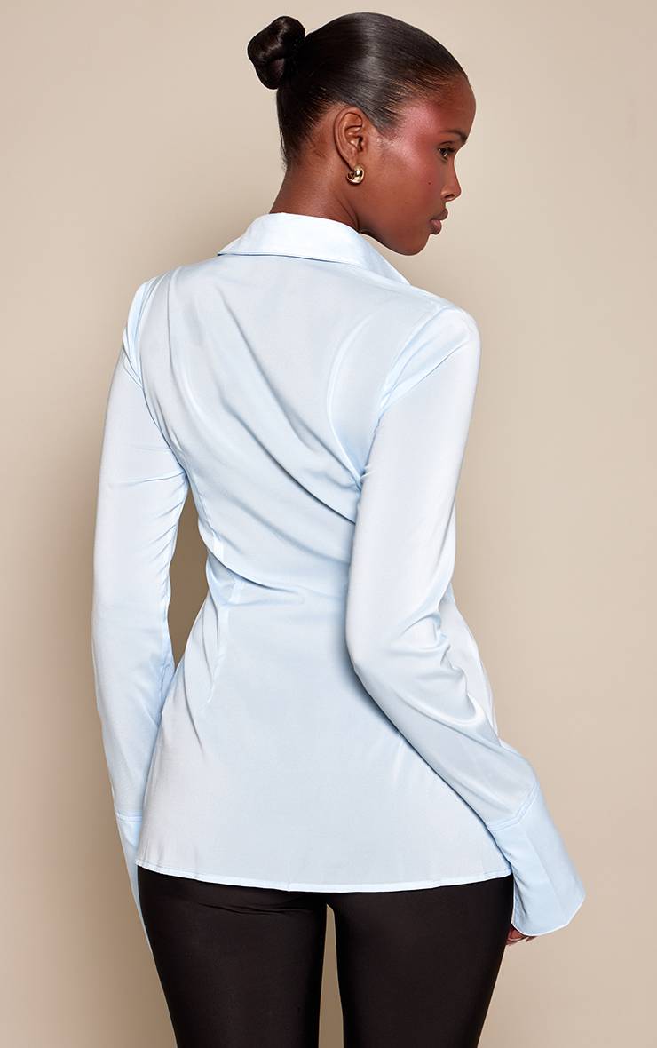 Bleu Chemise Ajustée En Mousseline