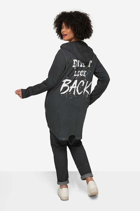 Hoodie-Jacke, oversized, cold dyed Sweat, Kapuze, Rückenprint, Langarm