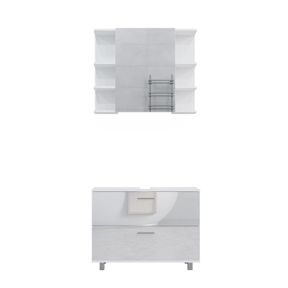 Vicco Badmöbel-Set Ilias Weiß Hochglanz modern Waschtischunterschrank Spiegelschrank
