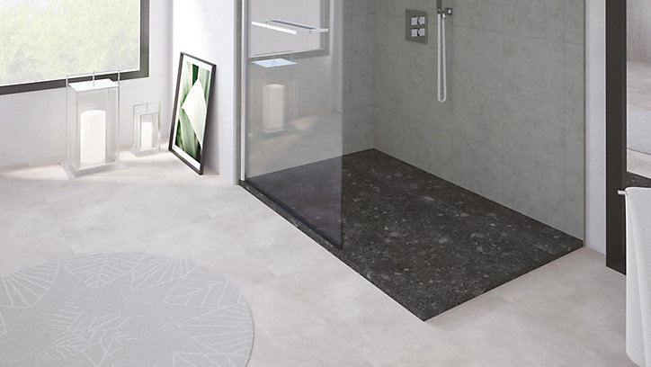 Receveur de douche 90x140 cm extra plat, résine et minéral, terrazzo noir, Ayor Bathroom Nola