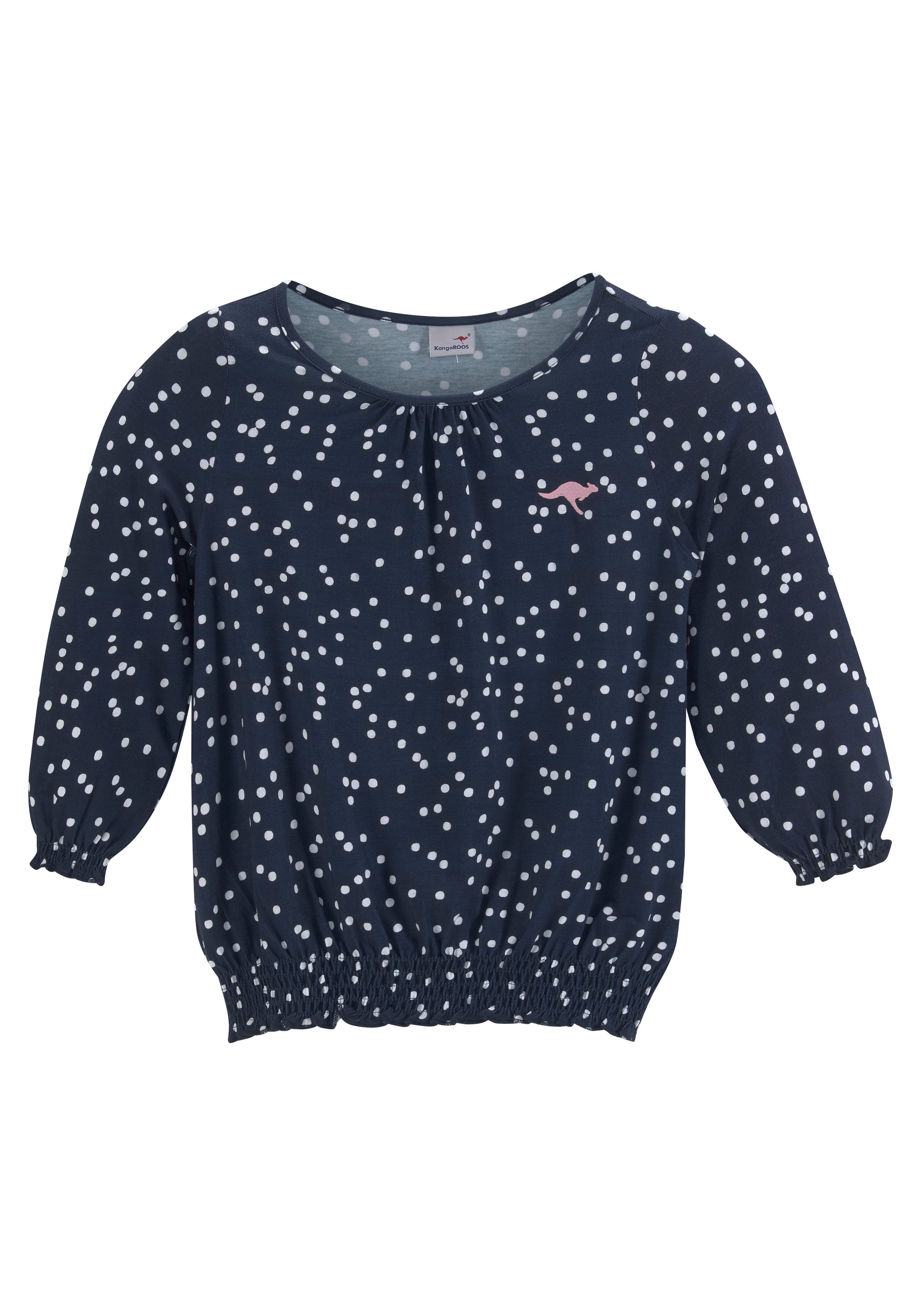 KangaROOS Langarmshirt », Viskoseshirt mit 3/4 Arm«, weite Passform,  gepunktetes Design,  Rundhalsausschnitt