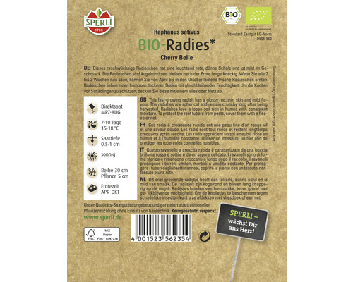 Biologische radijs Cherry Belle Sperli groentezaden