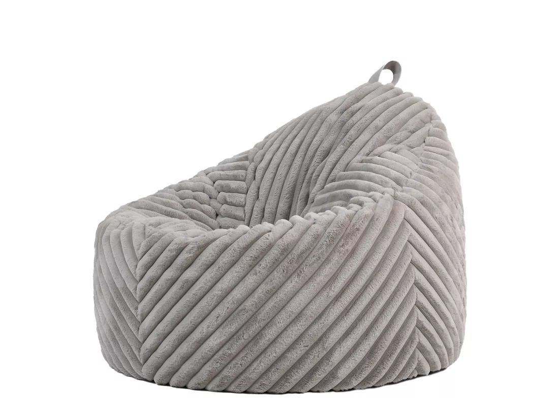 Pouf imitation fourrure côtelée gris clair - COCOON