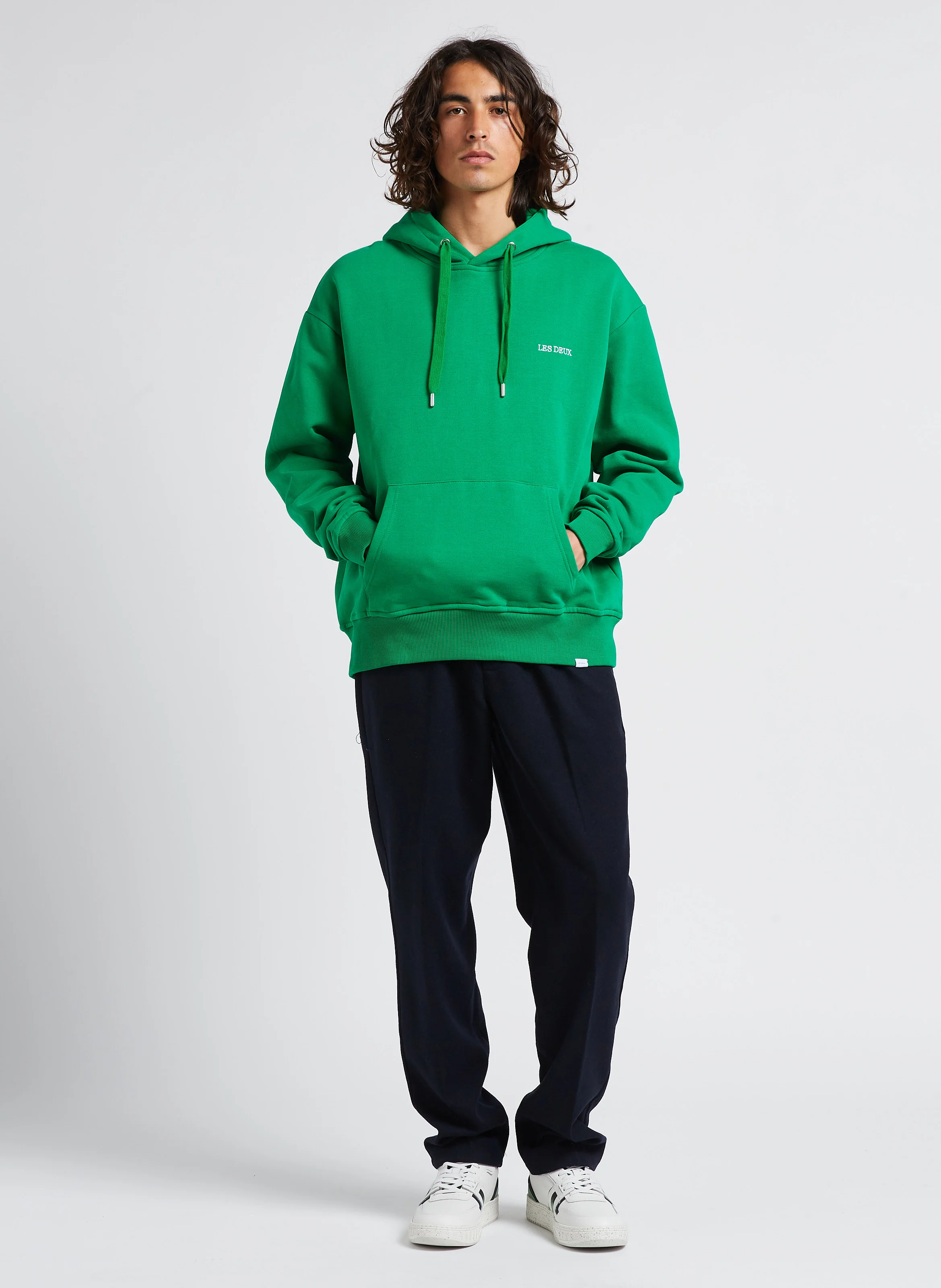 Sweat à capuche loose-fit brodé en coton | Vert
