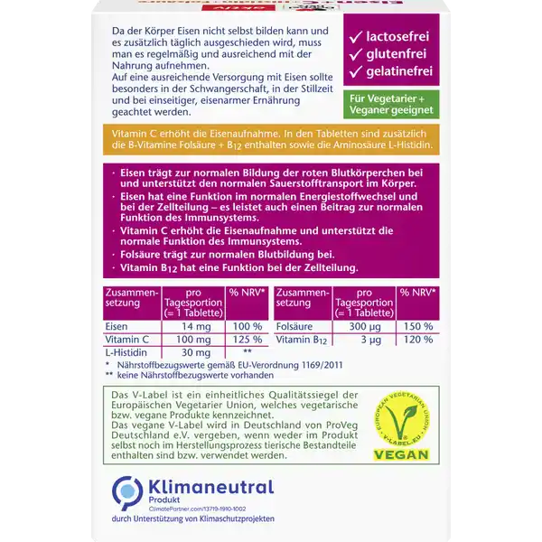 aktiv Eisen + C + Histidin + Folsäure Mini-Tabletten