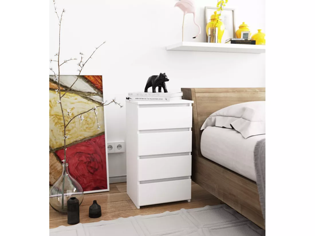 Commode AKORD CL4 Blanche 40 cm 4 tiroirs façade Blanche 40x35x74 cm