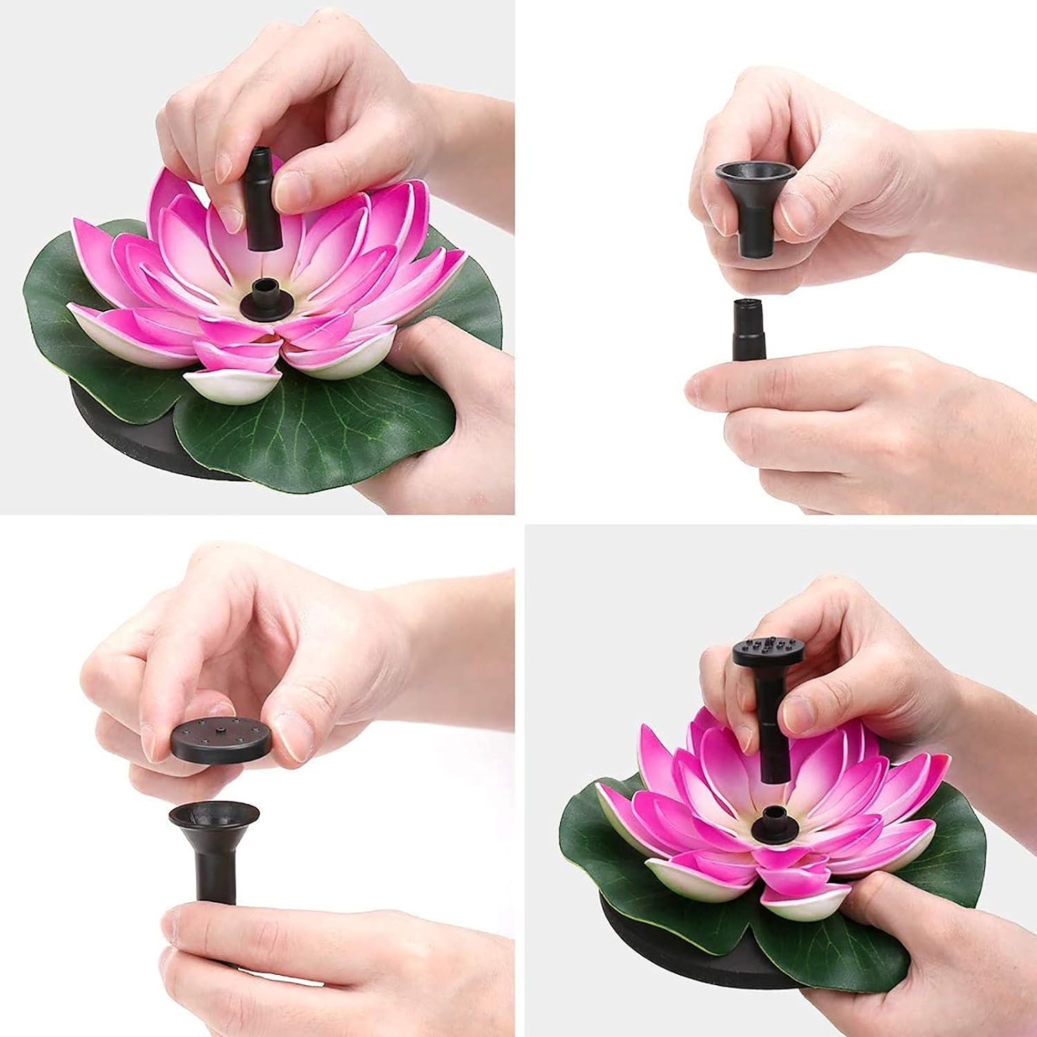 (Ø17.5cm) Schwimmende Solar Seerose Springbrunnen Deko Gartenteich Fontäne - Pink