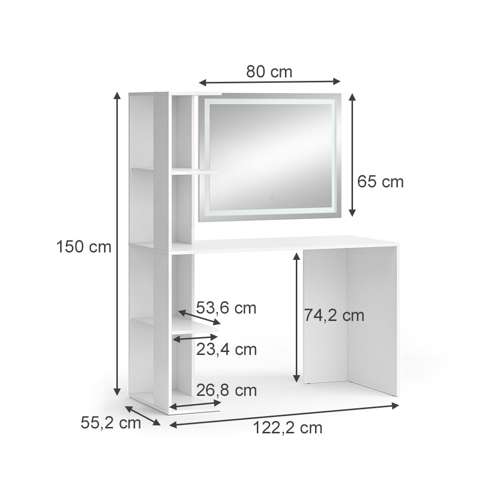 Vicco Schminktisch Tower Weiß 122 x 55 cm mit LED-Spiegel