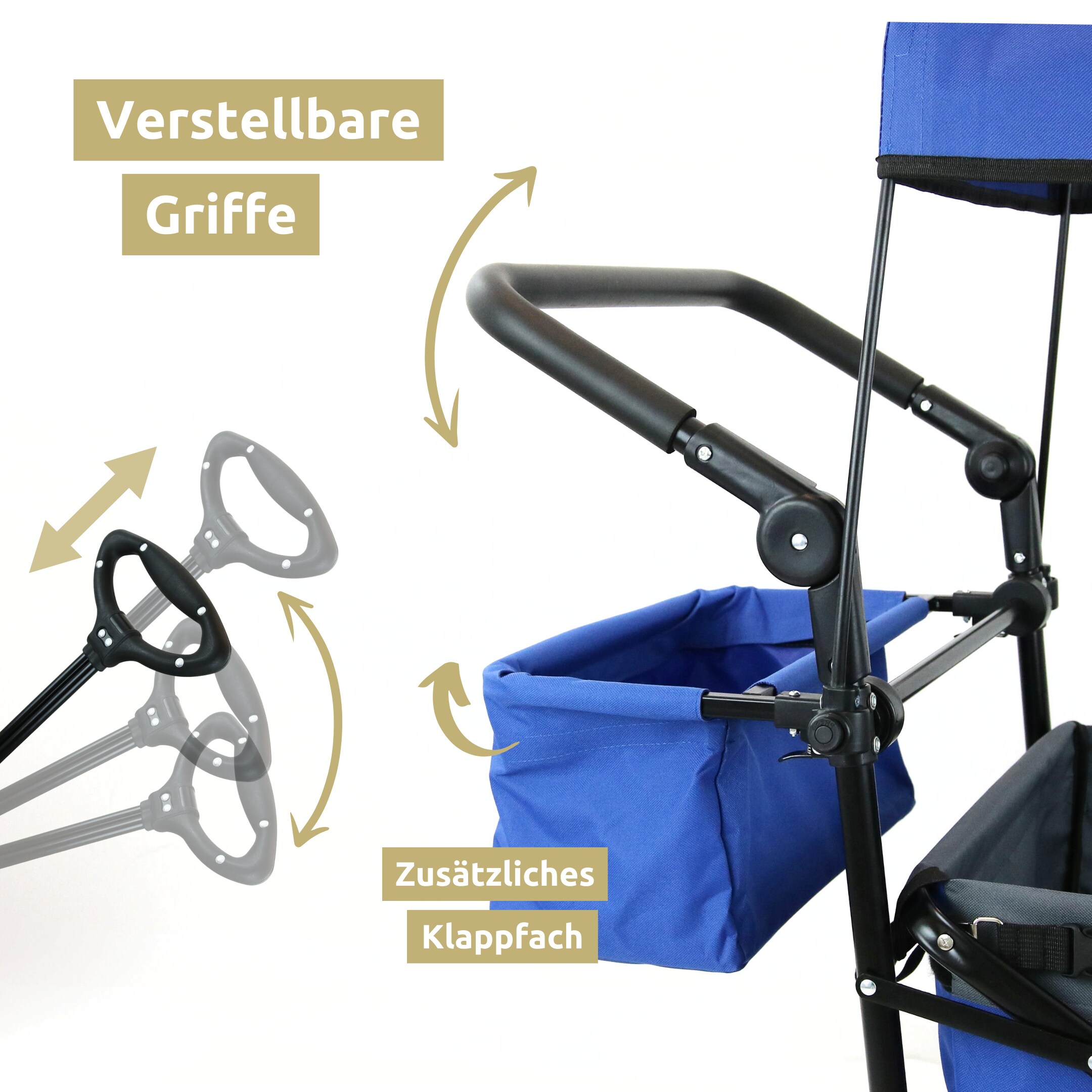 deluxe4home® Bollerwagen | Transportwagen faltbar mit Dach | Schwarz/Grau
