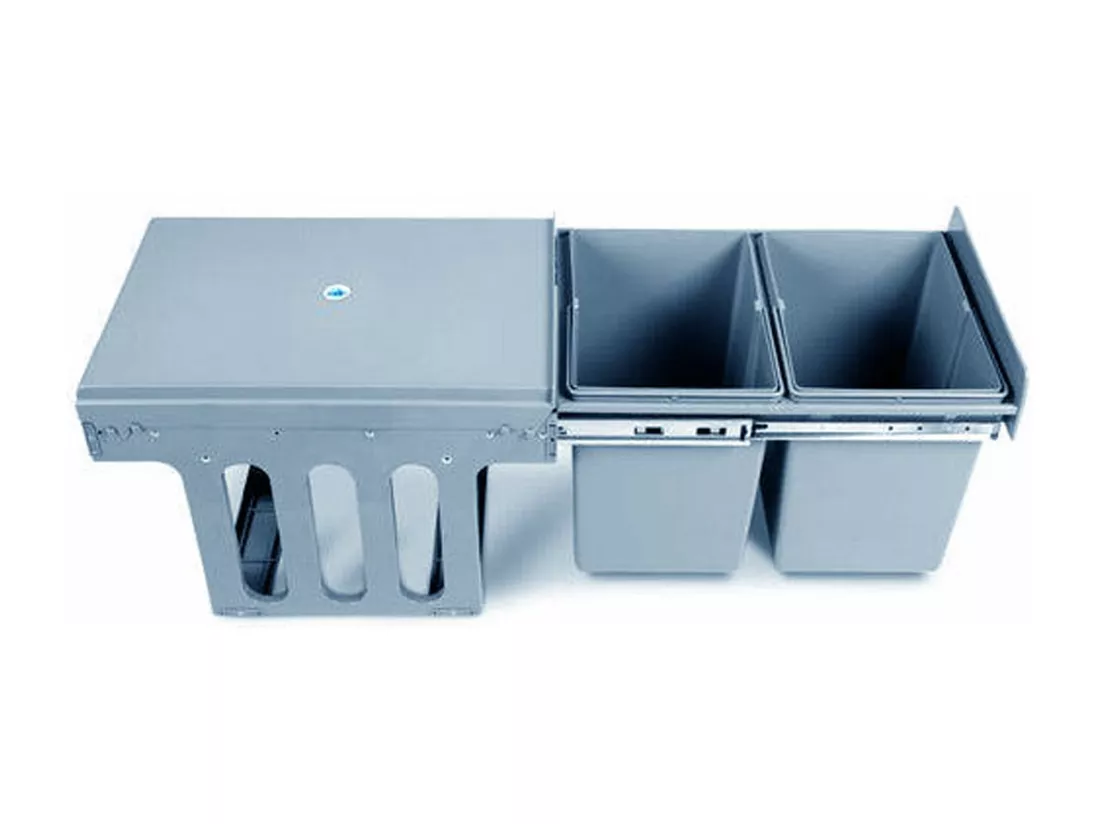 Conteneur de tri pour meuble de cuisine, 2 poubelles sous évier 8L, fixation par le bas et extraction manuelle, poubelles amovibles, avec couvercle