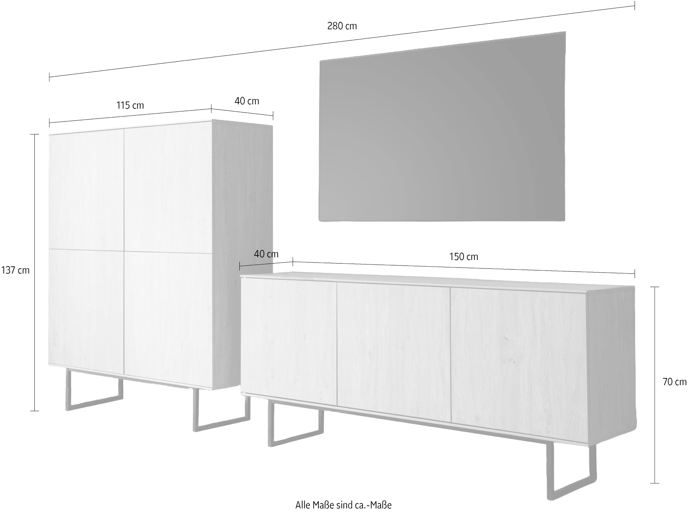 Home affaire Wohnwand »Lund, moderne Anbauwand, Wohnzimmer-Set in Stone Oak« 2 Stk. tlg.