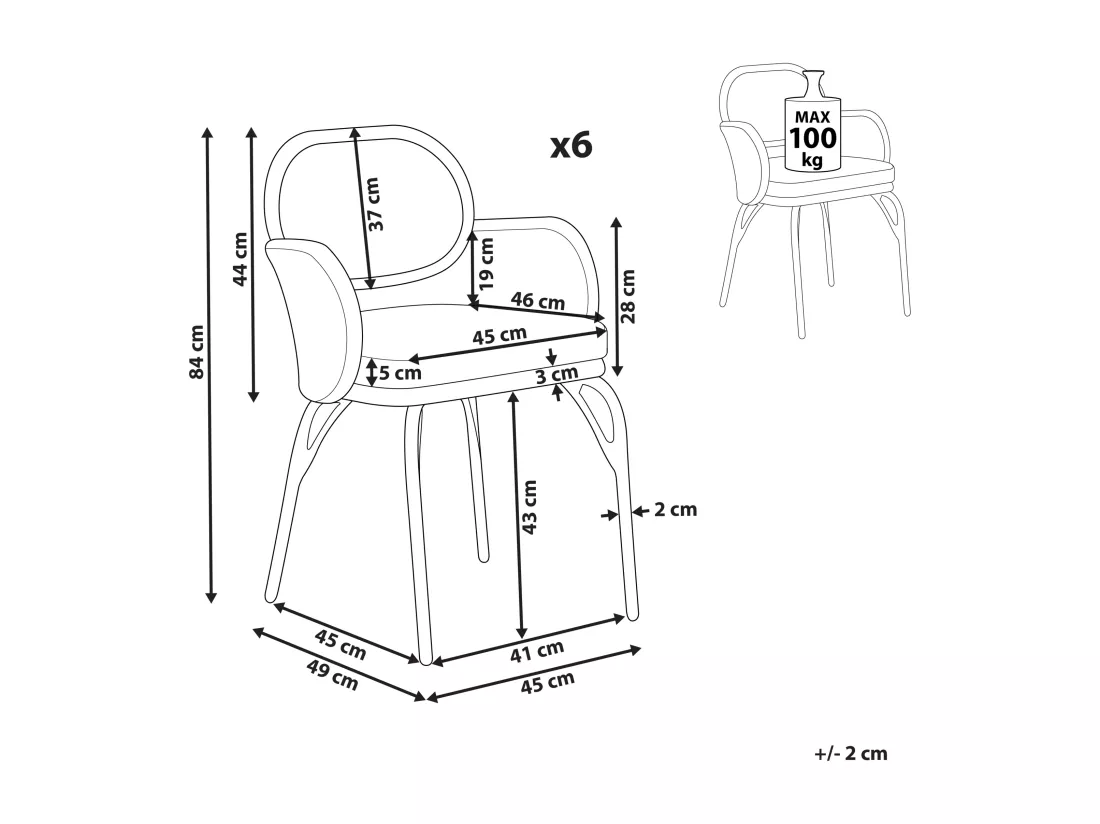 Lot de 6 chaises de jardin avec coussins PRATELLO Naturel