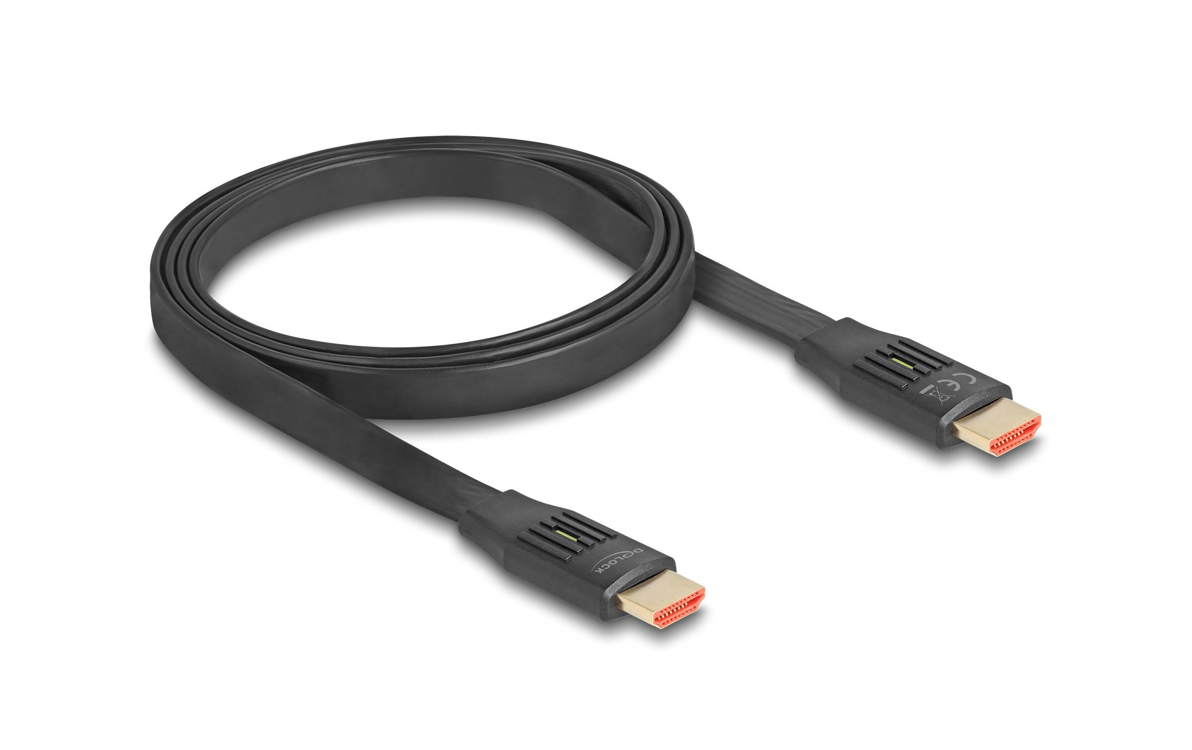 Kabel 8K 60 Hz Flat HDMI - HDMI, 1 mDelock High Speed HDMI Flachbandkabel 48 Gbps 8K 60 Hz 1 m