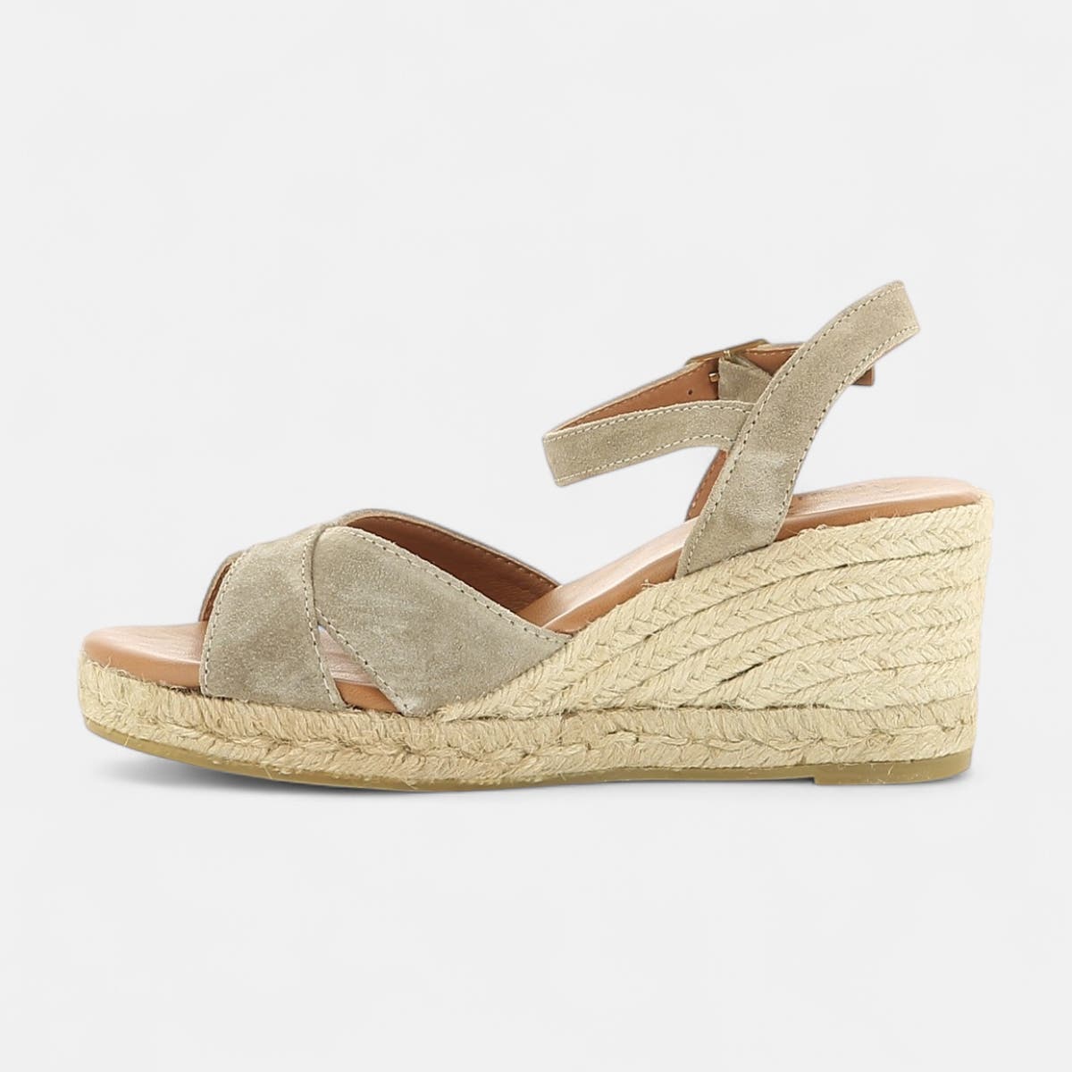 Espadrilles à talon Femme en cuir cognac