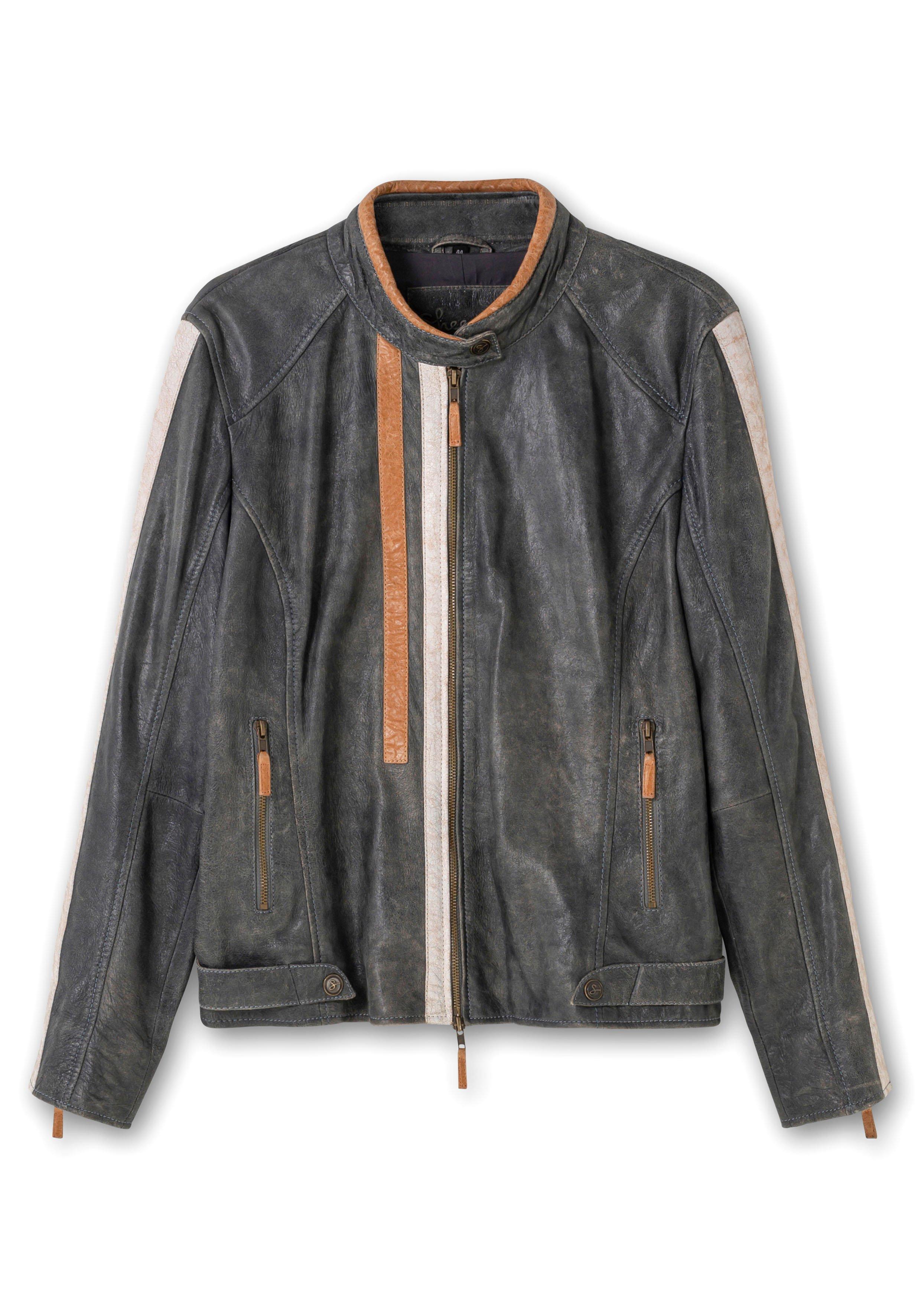 Lederjacke im Biker-Stil, mit Kontraststreifen