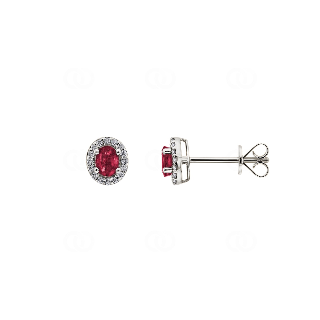 Ohrstecker 750/18 K Weissgold mit Rubin oval & Diamanten 0.09 ct H/si