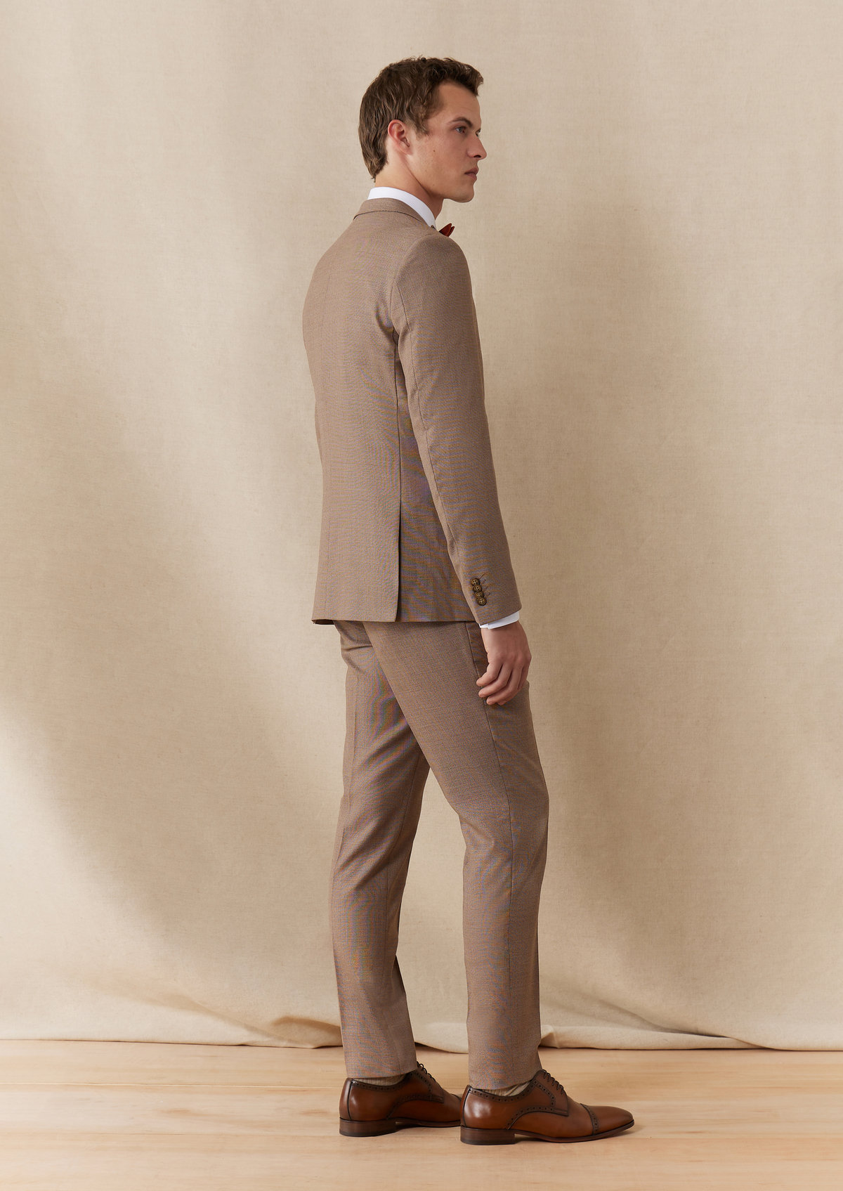 Costume 2 pièces Slim en laine et soie stretch unies terracotta